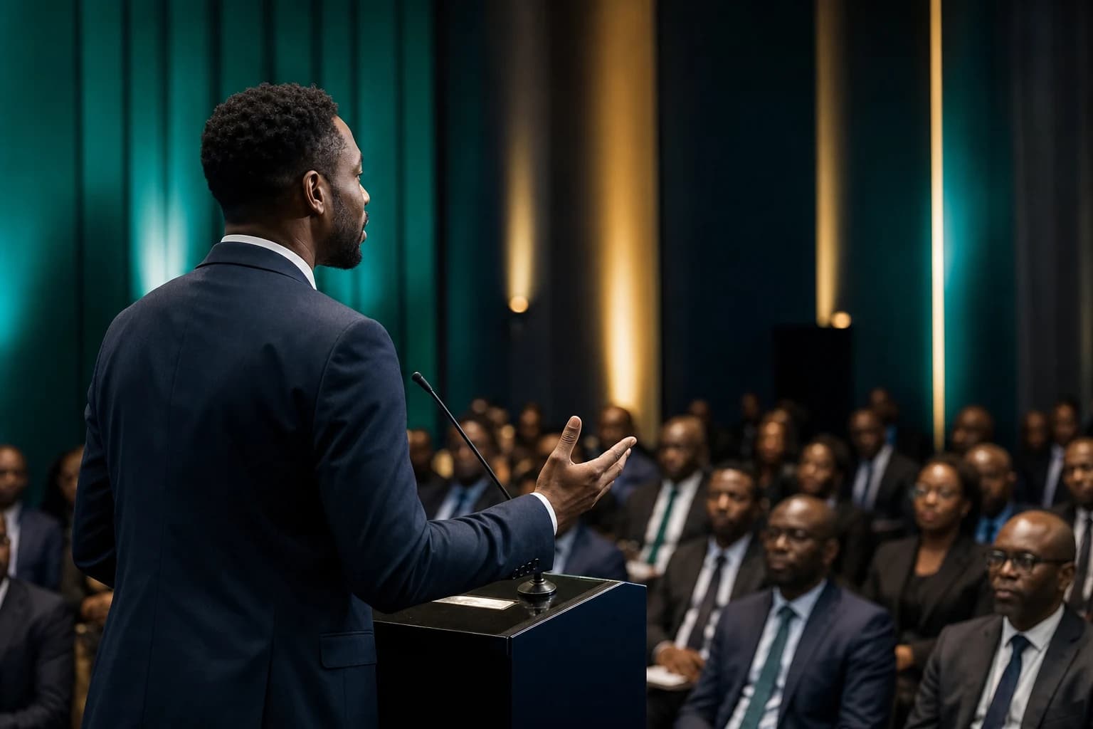 Keynote speaker addressing an audience of African business leaders
